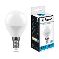 Лампа светодиодная Feron LB-550 G45 Шар E14 220В 9Вт 840Лм 6400К 45х82мм картинка 